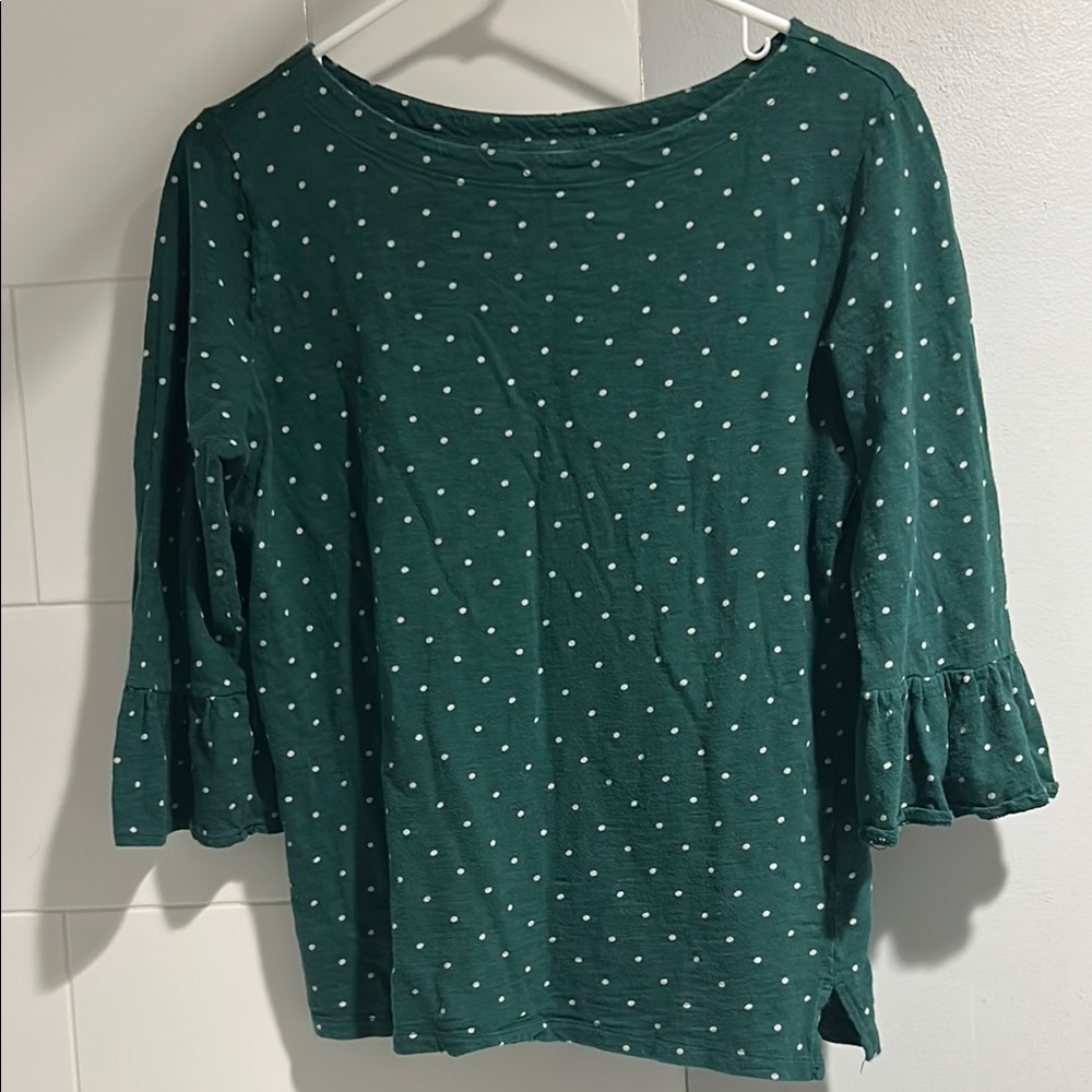 Old Navy Forest Green Polka Dot Long Sleeve Top